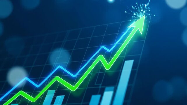 Dynamic financial growth and success visualized through chart animation with rising arrows