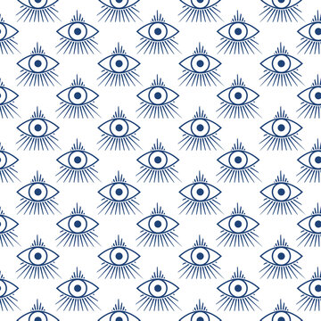 Masons symbol All seeing eye of God seamless pattern isolated on white background