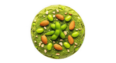 Vibrant green easter egg decoration with nuts and beans