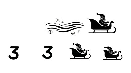 Christmas Count: A whimsical festive illustration that creatively visualizes the spirit of Christmas, combining numbers with the iconic image of Santa's sleigh, snowflakes, and wind.