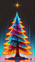 magical New Year tree on an abstract background. oil illustration	
