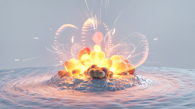Explosive energy burst over water surface animation