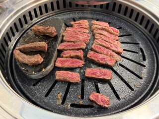 Grilling Hanwoo Beef on Korean BBQ Grill with Juicy Texture
