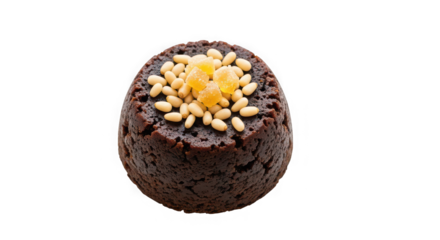 Dark chocolate mousse egg with toasted sesame seed topping