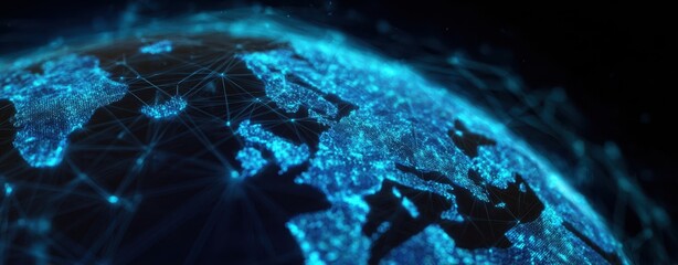 The Digital Globe Showing Illuminated Network Connections Across Europe and Africa at Night