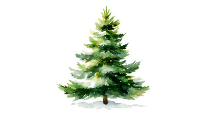 Traditional watercolor Christmas tree illustration with soft brush textures isolated on white background