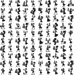 Witch hat and broomstick silhouette isolated on white background