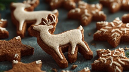 holiday cookies shaped like reindeer and stars,