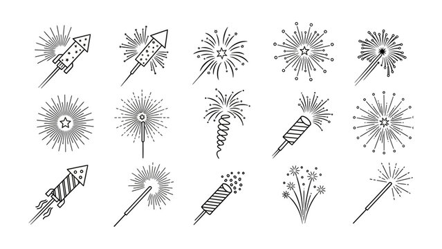 Fireworks Celebration: Hand-drawn illustrations capture the excitement of fireworks, perfect for celebratory designs and festive occasions.