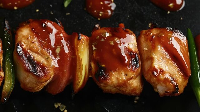 Video A close-up shot of various grilled foods, ideal for use in cookbooks, food blogs, or social media posts