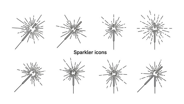 Sparkler Icons: A collection of meticulously crafted, minimalist sparkler icons, each capturing the radiant burst of light with elegant simplicity. Perfect for festive designs, celebrations.