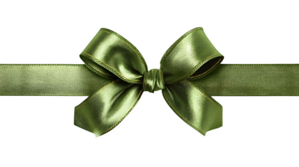 Transparent green satin ribbon and bow with realistic shadow isolated on white background