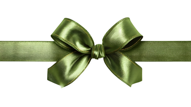 Transparent green satin ribbon and bow with realistic shadow isolated on white background