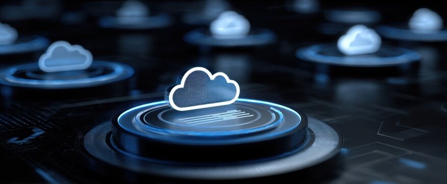The Cloud Icon Buttons on a Futuristic Digital Interface with Glowing Rings