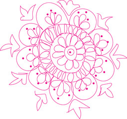  Hand drawn pink mandala flower design with decorative bird elements