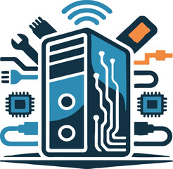 Mobile phone and computer vector icon set illustration