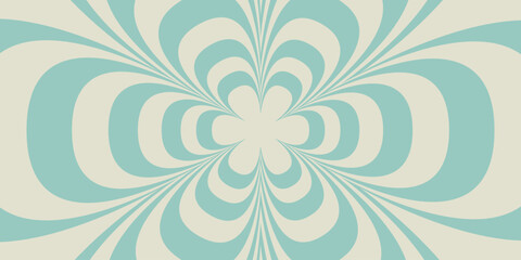 Retro flower background with teal and white curved lines creating a groovy optical pattern. Psychedelic vintage style with flowing symmetry. Vector illustration.