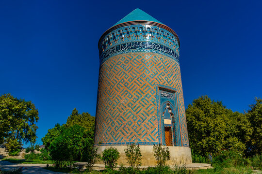 Ancient Barda Mausoleum, Azerbaijan built in 1322.Text translation: Word Allah, 200 times and name of architect Amali Ahmad bin Ayyub al-Hafiz al-Bannai al-Nakhchivani