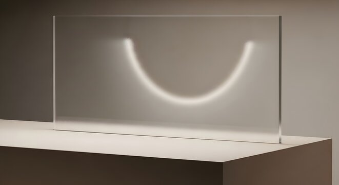 Abstract curved light design on frosted glass panel - Powered by Adobe