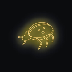 Yellow neon light depicting a ladybug glowing on a black background