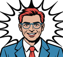 Cartoon Businessman Smiling Crossing Arms and Wearing Glasses