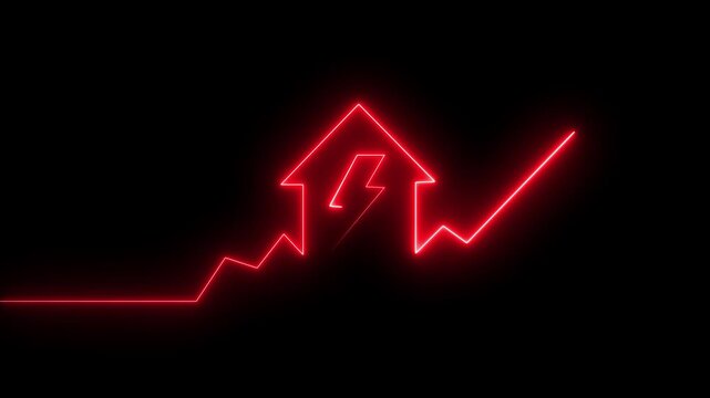Red neon line graph with lightning bolt shapes on black background chart