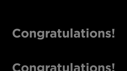 Congratulations text animation on black background celebrating achievement and success, great job, perfect for awards, parties, and announcements