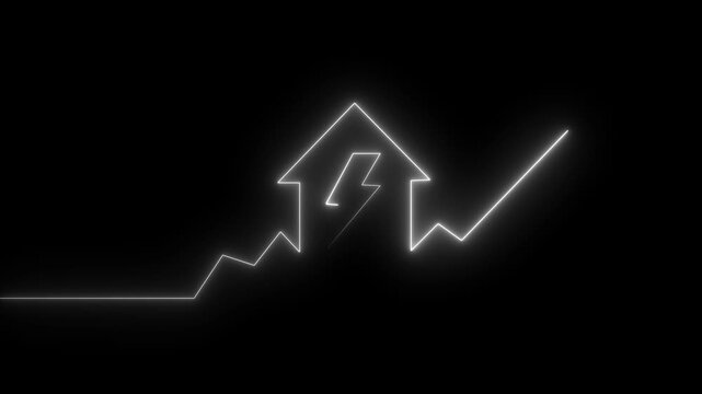 White neon line graph with lightning bolt shapes on black background chart
