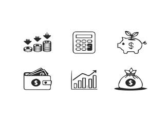 Money saving concepts icon set black and yellow graphics