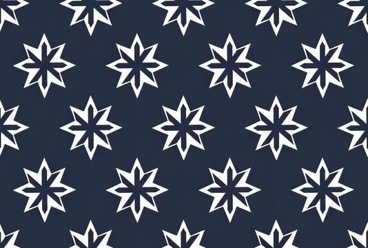 Elegant seamless pattern of stylized white snowflakes on dark blue background, for textile design