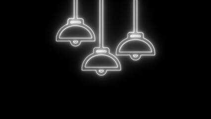 Three white neon outline pendant lamps hanging against a black background hanging lamp ceiling light