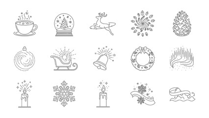 Festive Collection: A set of charming line art illustrations showcasing the essence of the festive season, capturing the magic and joy of the holidays.