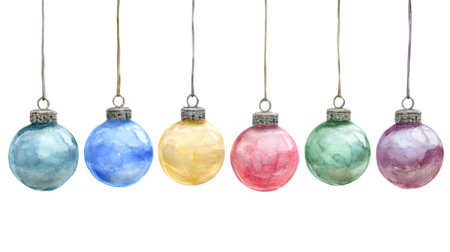 Watercolor Christmas ornament balls in multiple colors isolated on white background