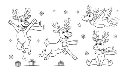 Playful Reindeer Collection: A delightful collection of playful reindeer, each exuding a unique charm with expressive eyes, winter scarves, and joyous movements. Perfect for holiday-themed designs.