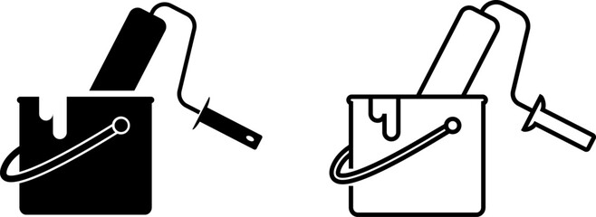 Paint roller and bucket icon design showcasing simple and modern aesthetic in black and white style
