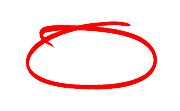 Hand-drawn Red marker circle isolated on a transparent background, brushstroke oval shape for design elements
