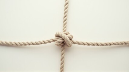 Obraz premium sailor's knot tied with thick rope on a clean light background, unity and strength in teamwork