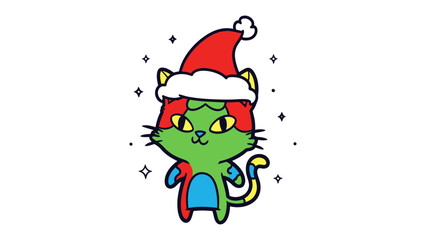 Festive Feline Fun: A cheerful cartoon cat dons a holiday hat, ready to sprinkle a little festive cheer and celebrate the season.