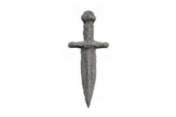 Stone ancient medieval sword artifact on transparent background