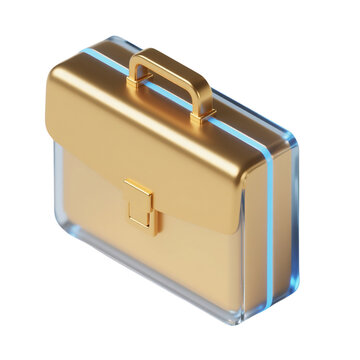 A 3D gold and glass briefcase icon on a transparent background, perfect for business dashboards, management tools, finance apps, productivity systems and modern corporate UI design