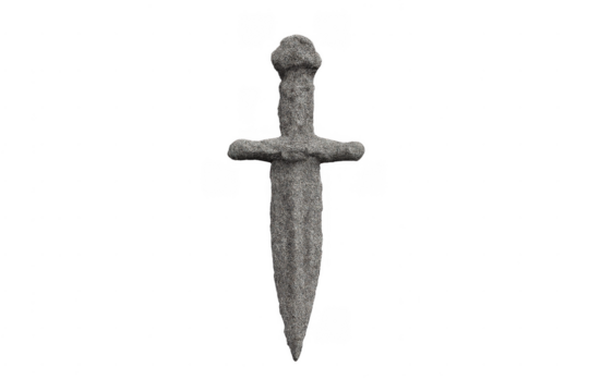 Stone ancient medieval sword artifact on transparent background