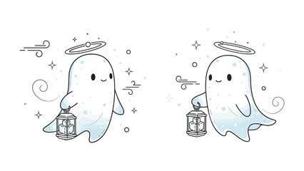 Celestial Guidance: Two ethereal beings, each a celestial guide, gently float amidst a galaxy of stars, holding lanterns. Their presence evokes feelings of hope and peace.