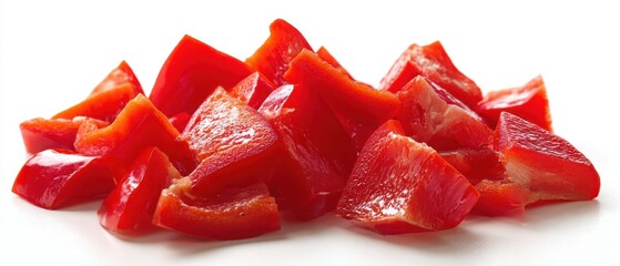 The Red Bell Pepper Pieces Arranged on White Background for Fresh Healthy Cooking