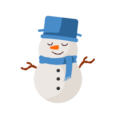 Cute snowman wearing blue hat and scarf vector illustration