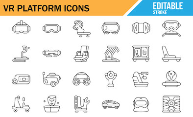 Outline Virtual Reality and Gaming Technology Icons Collection
