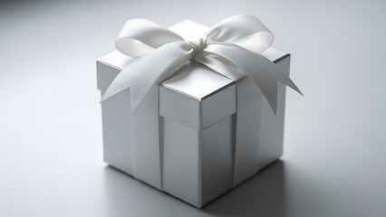 Fototapeta premium Elegant silver gift box tied with a white ribbon