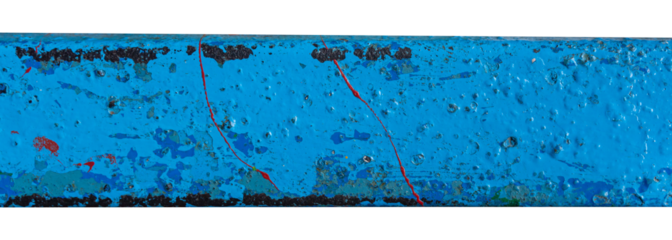 Old Metal Beam with Peeling Blue Paint Texture on Transparent Background
