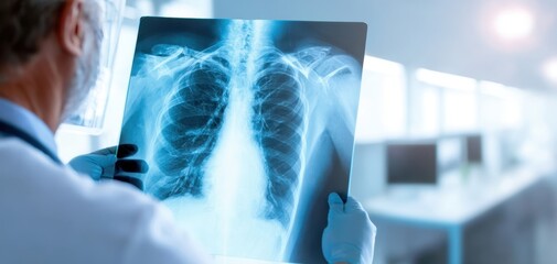 The doctor examining a chest x-ray in a modern medical clinic