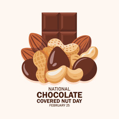 National Chocolate Covered Nut Day vector. Pile of mixed nuts in chocolate icon. Group of chocolate covered nuts vector illustration. February 25 every year. Important day.