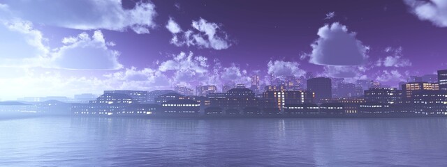 Beautiful cityscape, evening city, evening city panorama, 3D rendering